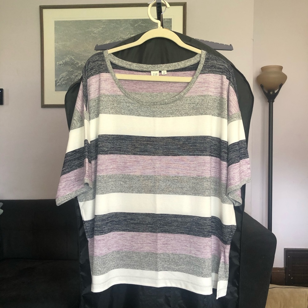 GAP Soft Scoop Sweater Gray Lavender Stripe XXL